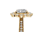 Milgrain Halo Engagement Ring Setting for Cushion Cut Center with Bezel Point Accents and Prong Head in Yellow Gold