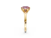 Solitaire Engagement Ring Setting for Fancy Pink Cushion Cut Center with Plain Split Shank and Prong Head in Yellow Gold