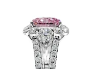 Halo Engagement Ring Setting for Fancy Pink Radiant Cut Center with Two-Strand Split Shank and Prong Head in Platinum
