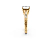 Engraved Engagement Ring Setting for Asscher Cut Center with Milgrain Pave Band and Prong Head in Yellow Gold