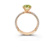 Solitaire Engagement Ring Setting for Fancy Yellow Round Cut Center with Domed Multi-Row Pave Band and Prong Head in Rose Gold