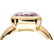 Solitaire Engagement Ring Setting for Fancy Pink Asscher Cut Center with Wide Band and Bezel Head in Yellow Gold