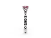 Solitaire Engagement Ring Setting for Fancy Pink Cushion Cut Center with Milgrain X Pattern Band and Prong Head in Platinum