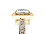 Milgrain Halo Engagement Ring Setting for Princess Cut Center with Three-Sided Pave Band and Prong Head in Yellow Gold