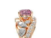 Halo Engagement Ring Setting for Fancy Pink Cushion Cut Center with Marquise and Pave Bypass Band and Prong Head in Rose Gold