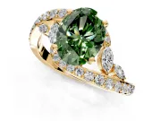 Solitaire Engagement Ring Setting for Fancy Green Oval Center with Pave Bypass Twist Band and Prong Head in Yellow Gold