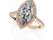Halo Engagement Ring Setting for Marquise Center with Pave Accents, Heart Basket and Prong Head in Rose Gold