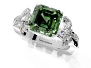 Floral Engagement Ring Setting for Fancy Green Asscher Cut Center with Trailing Marquise Accents and Prong Head in Sterling Silver