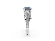 Milgrain Halo Engagement Ring Setting for Fancy Blue Asscher Cut Center with Shoulder Bezels and Prong Head in Platinum