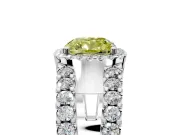 Halo Engagement Ring Setting for Fancy Yellow Cushion Cut Center with Wide-Open Pave Split Shank and Prong Head in Platinum