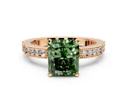Solitaire Engagement Ring Setting for Fancy Green Radiant Cut Center with Milgrain-Edged Pave Band and Prong Head in Rose Gold