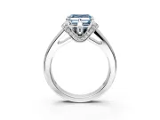 Solitaire Engagement Ring Setting for Fancy Blue Asscher Cut Center with Wide Band, Pave Collar and Prong Head in Platinum