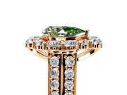 Large Accent Halo Engagement Ring Setting for Fancy Green Pear-Shaped Center with Pave Split Shank and Prong Head in Rose Gold