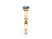 Solitaire Engagement Ring Setting for Fancy Blue Cushion Cut Center with Carved Leaf Shoulders and Prong Head in Yellow Gold