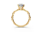 Solitaire Engagement Ring Setting for Princess Cut Center with Bamboo Band and Prong Head in Yellow Gold