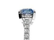 Solitaire Engagement Ring Setting for Fancy Blue Cushion Cut Center with Widening Pave Band and Claw Prong Head in Platinum