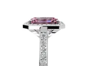 Halo Engagement Ring Setting for Fancy Pink Emerald Cut Center with Pave Accents, Heart Basket and Prong Head in Platinum