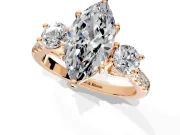 3 Stone Engagement Ring Setting for Marquise Center with Crossover Basket, Pave Band and Prong Head in Rose Gold