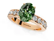 Solitaire Engagement Ring Setting for Fancy Green Oval Center with Channel-Set Accents and Prong Head in Rose Gold