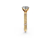 Rope Engagement Ring Setting for Round Cut Center with Accent Shoulders and Prong Head in Yellow Gold