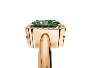 Halo Engagement Ring Setting for Fancy Green Radiant Cut Center with Tapered Plain Band and Prong Head in Rose Gold