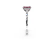 Baguette Engagement Ring Setting for Fancy Pink Emerald Cut Center with Alternating Bar-Set Band and Prong Head in Platinum