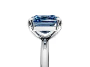 Low-Set Solitaire Engagement Ring Setting for Fancy Blue Asscher Cut Center with Thin Plain Band and Prong Head in White Gold