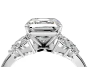 Leaf Cluster Engagement Ring Setting for Asscher Cut Center with Marquise Accents and Prong Head in Sterling Silver