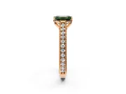 Solitaire Engagement Ring Setting for Fancy Green Emerald Cut Center with Engraved Pave Band and Prong Head in Rose Gold