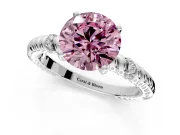 Rope Engagement Ring Setting for Fancy Pink Round Cut Center with Accent Shoulders and Prong Head in White Gold