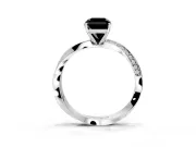 Side Accent Engagement Ring Setting for Fancy Black Radiant Cut Center with Accent Shoulders and Prong Head in White Gold