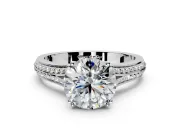 Solitaire Engagement Ring Setting for Round Cut Center with Pave Rail Split Shank and Prong Head in Platinum