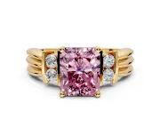 Solitaire Engagement Ring Setting for Fancy Pink Radiant Cut Center with Grooved Bar Accent Band and Prong Head in Yellow Gold