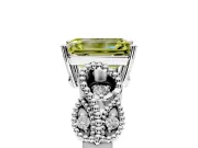 Leaf Engagement Ring Setting for Fancy Yellow Emerald Cut Center with Milgrain Accent Band and Prong Head in Sterling Silver