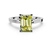 Solitaire Engagement Ring Setting for Fancy Yellow Emerald Cut Center with Tapered Shoulders and Prong Head in Sterling Silver