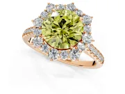 Halo Engagement Ring Setting for Fancy Yellow Round Cut Center with Single-Row Pave, Open Basket and Prong Head in Rose Gold