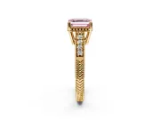 Engraved Engagement Ring Setting for Fancy Pink Asscher Cut Center with Milgrain Pave Band and Prong Head in Yellow Gold