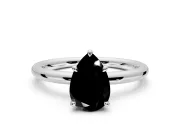 Hidden Halo Engagement Ring Setting for Fancy Black Pear-Shaped Center with Thin Rounded Band and Prong Head in Platinum