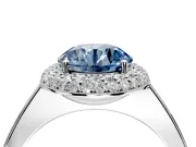 Halo Engagement Ring Setting for Fancy Blue Round Cut Center with Plain Tapered Band and Prong Head in White Gold