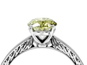 Solitaire Engagement Ring Setting for Fancy Yellow Oval Center with Engraved Milgrain Band and Prong Head in Sterling Silver
