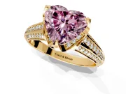 Solitaire Engagement Ring Setting for Fancy Pink Heart-Shaped Center with Accented Split Shank and Prong Head in Yellow Gold