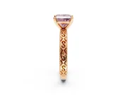 Solitaire Engagement Ring Setting for Fancy Pink Princess Cut Center with Scrollwork Band and Prong Head in Rose Gold