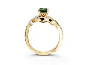 Solitaire Engagement Ring Setting for Fancy Green Emerald Cut Center with Pave Bypass Twist Band and Prong Head in Yellow Gold