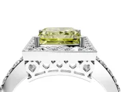 Halo Engagement Ring Setting for Fancy Yellow Princess Cut Center with Heart-Shaped Openwork, Pave Band and Prong Head in White Gold