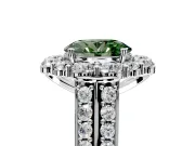 Large Accent Halo Engagement Ring Setting for Fancy Green Oval Center with Pave Split Shank and Prong Head in Sterling Silver