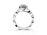 Halo Engagement Ring Setting for Radiant Cut Center with Pave and Plain Twist Band and Prong Head in Platinum
