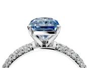 Solitaire Engagement Ring Setting for Fancy Blue Radiant Cut Center with Domed Multi-Row Pave Band and Prong Head in Sterling Silver
