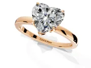 Solitaire Engagement Ring Setting for Heart-Shaped Center with Thin Rounded Plain Band and Prong Head in Rose Gold