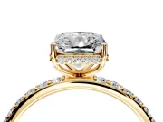 Hidden Halo Engagement Ring Setting for Radiant Cut Center with Pave Band and Prong Head in Yellow Gold