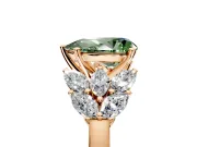 Leaf Cluster Engagement Ring Setting for Fancy Green Pear-Shaped Center with Marquise Accents and Prong Head in Rose Gold